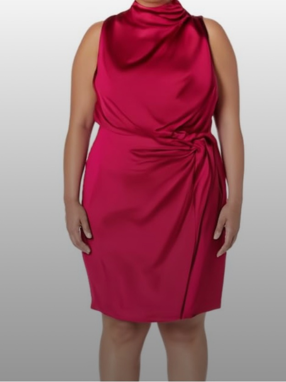 Women’s Red Sleeveless Wrap Dress with Side Tie - Picture 7 of 10
